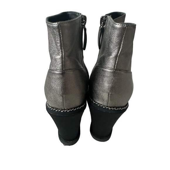 CHANEL Silver and Black Wedge Ankle Boots - Picture 5 of 15